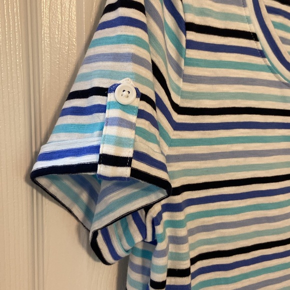Striped Talbots tee w button details, high low hemline - Picture 5 of 6